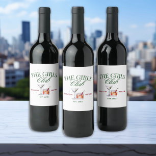 Classy Cocktails Green & Red Girl's Club Wine Label