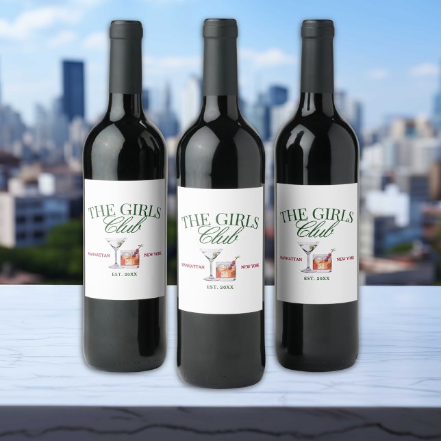 Classy Cocktails Green & Red Girl's Club Wine Label (Creator Uploaded)