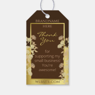 Classy Coffee Brown and Gold Glam Floral Packaging Gift Tags