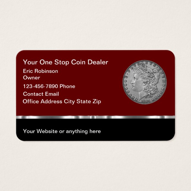 Classy Coin Dealer Numismatic Business Cards (Front)