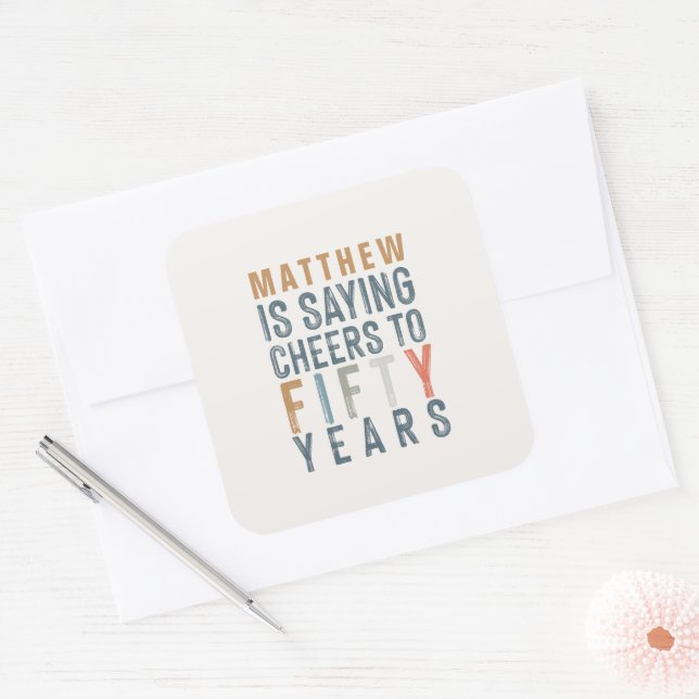Classy colourful cheers to fifty years birthday square sticker (Envelope)