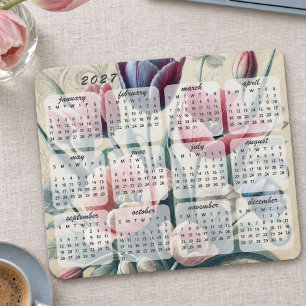 Classy Colourful Elegant Floral 2027 Calendar Mouse Mat