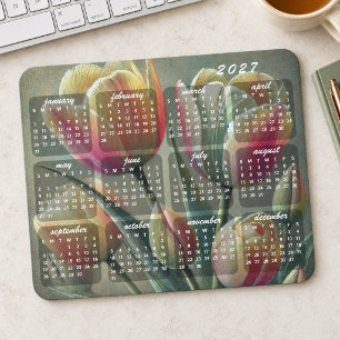 Classy Colourful Elegant Floral 2027 Calendar Mouse Mat