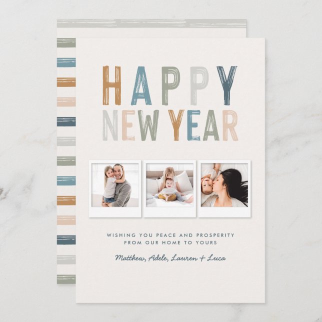 Classy colourful multi photo new years card (Front/Back)