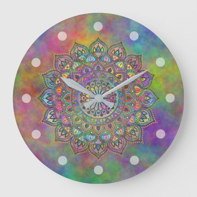 Classy Colourfully Mandala India Style 1 Large Clock (Front)