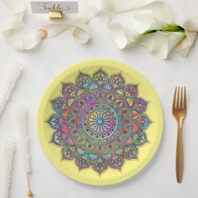 Classy Colourfully Mandala India Style 1 Paper Plate (Wedding)