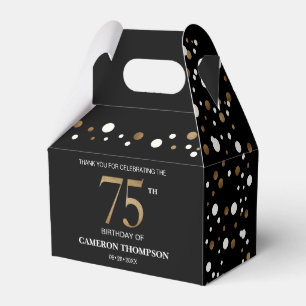 Classy Confetti Gold Black 75th birthday Custom Favour Box