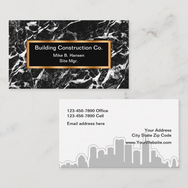 Classy Construction Marble Background Business Card (Front/Back)