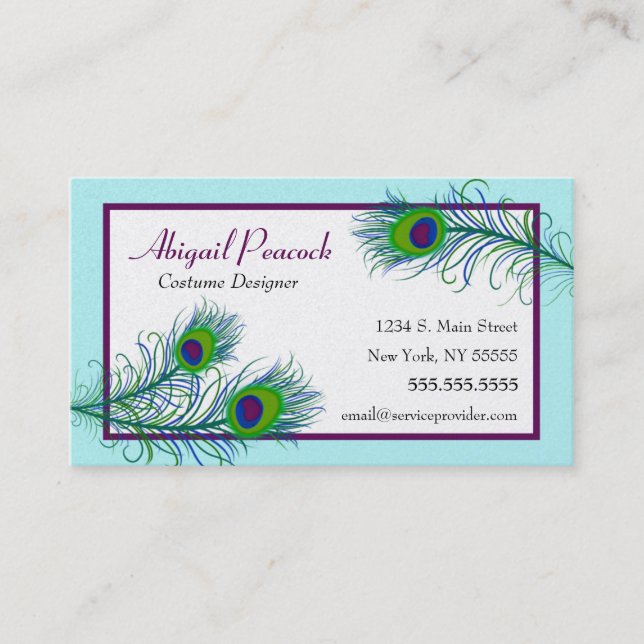 Classy Contemporarty Peacock Business Card (Front)