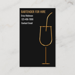 Classy Cool Bartender For Hire Business Cards