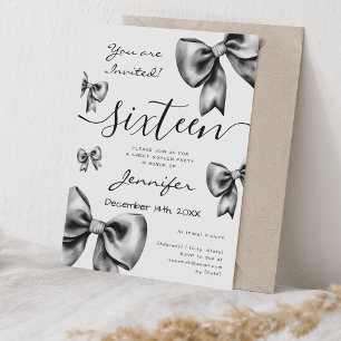Classy Coquette Black Bow Sweet 16 Party  Invitation