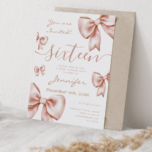 Classy Coquette Rose Gold Bow Sweet 16 Party Invitation