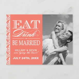 Classy Coral Damask Save the Date Announcement Postcard