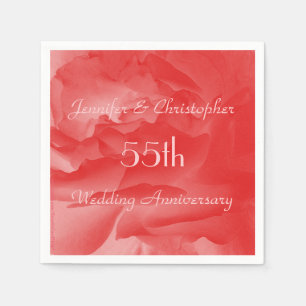 Classy Coral Pink Rose Wedding Anniversary Paper Napkin