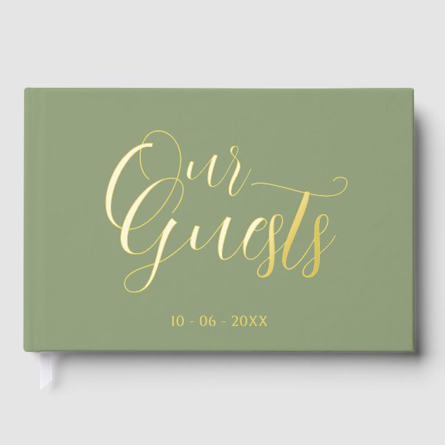Classy Couple Initials Wedding Date Year Gold Guest Book (Front)