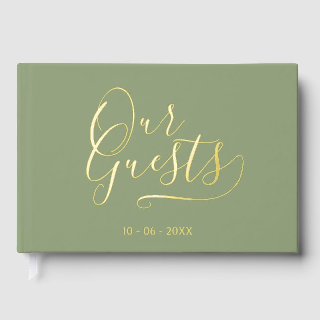 Classy Couple Initials Wedding Date Year Gold Guest Book (Front)