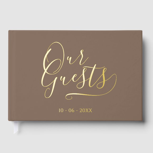 Classy Couple Initials Wedding Date Year Gold Guest Book (Front)