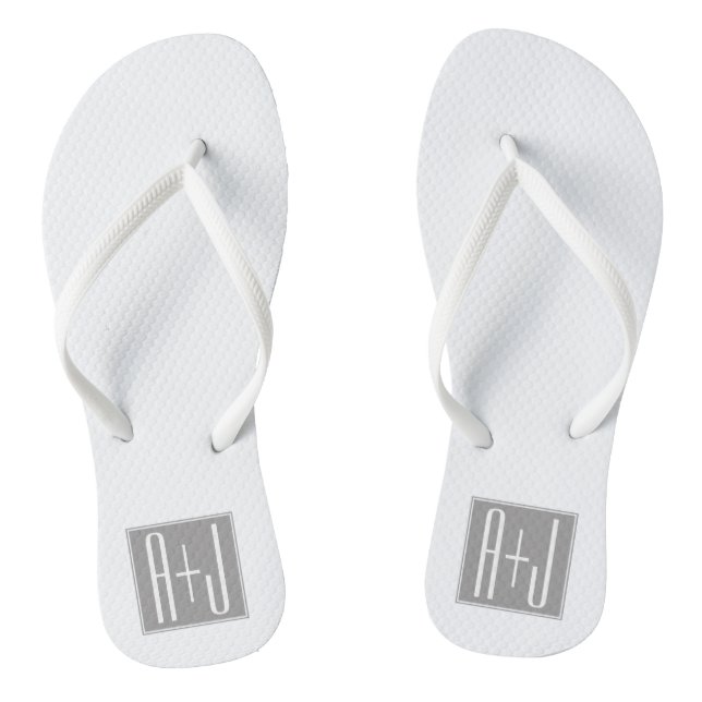 Classy Couples Initails | White & Grey Flip Flops (Footbed)