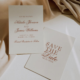 Classy Cream Burnt Orange Boho Terracotta Wedding Save The Date