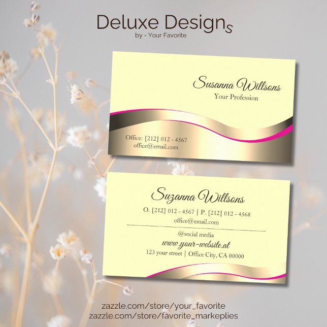 Classy Cream Wavy Gold Decor Decent and Luxurious Business Card (Creator Uploaded)