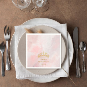 Classy Crown Pink Quinceanera Custom Napkin