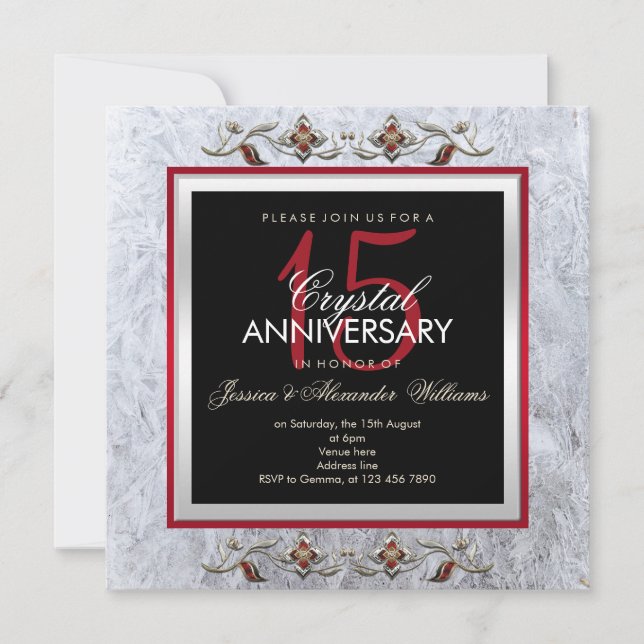 Classy Crystal & Gems 15th Wedding Anniversary Invitation (Front)