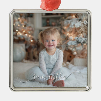 Classy Curved Swash Signature Holiday Photo Metal Tree Decoration