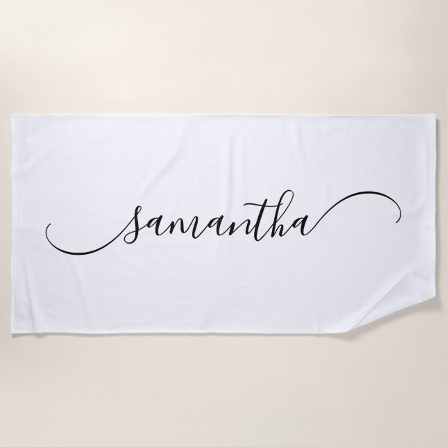 Classy Curved Swash Signature Name Beach Towel (Front)