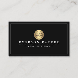 Classy custom logo on golden gradient circle black business card