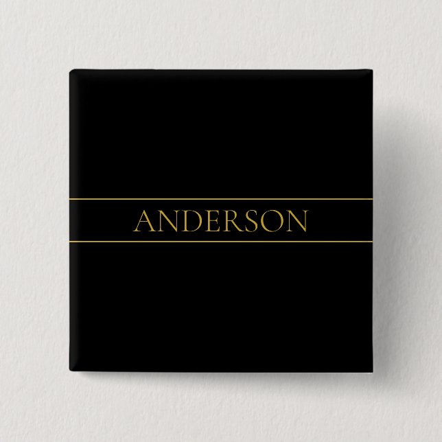 Classy Customisable Gold Text & Lines 15 Cm Square Badge (Front)