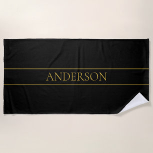 Classy Customisable Gold Text & Lines Beach Towel