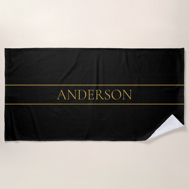 Classy Customisable Gold Text & Lines Beach Towel (Front)