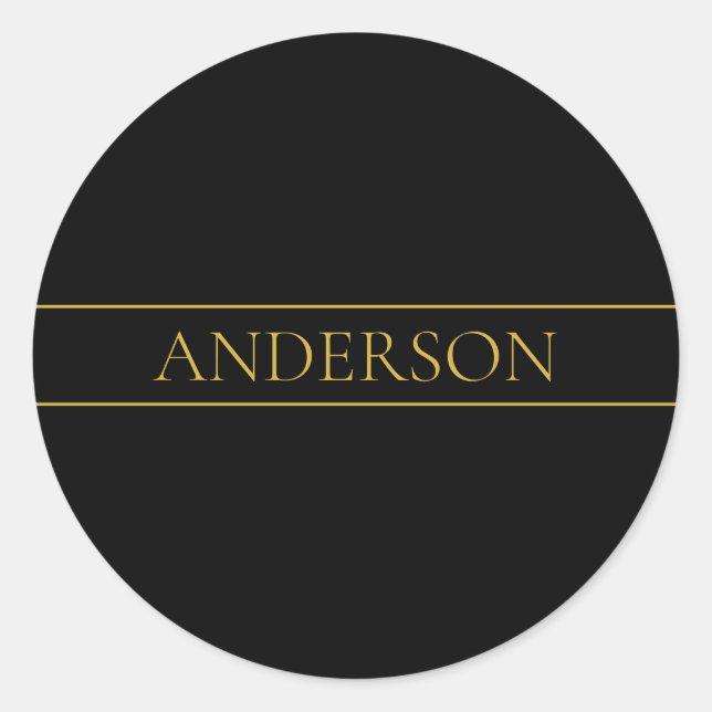 Classy Customisable Gold Text & Lines Classic Round Sticker (Front)