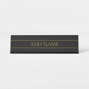 Classy Customisable Gold Text & Lines Desk Name Plate