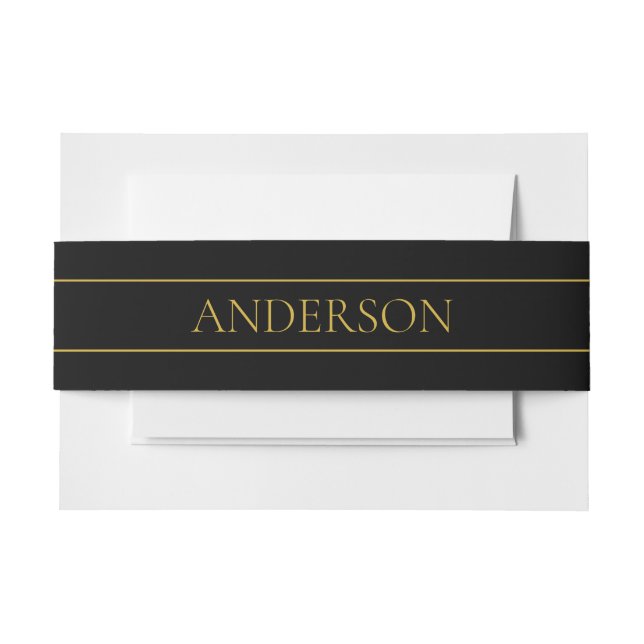 Classy Customisable Gold Text & Lines Invitation Belly Band (Front Example)