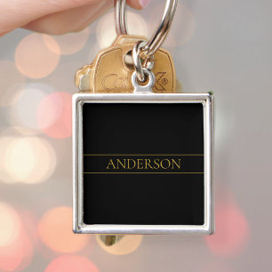Classy Customisable Gold Text & Lines Key Ring