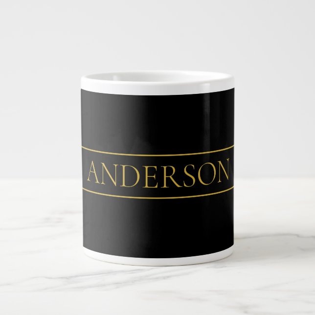 Classy Customisable Gold Text & Lines Large Coffee Mug (Front)