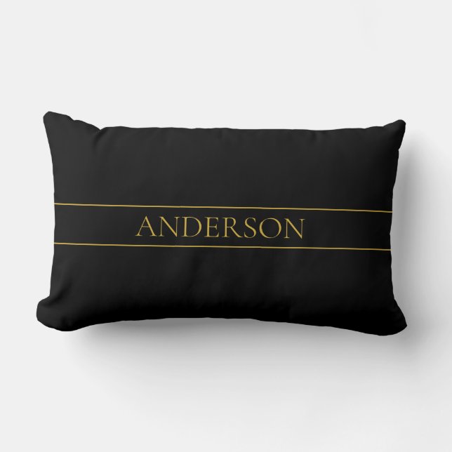 Classy Customisable Gold Text & Lines Lumbar Cushion (Front)