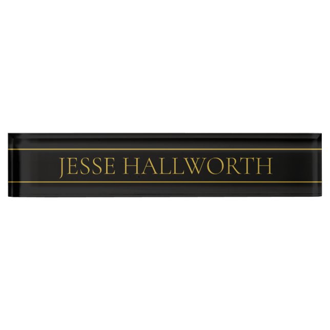Classy Customisable Gold Text & Lines Nameplate (Front)