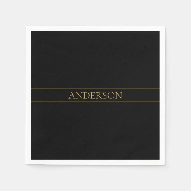 Classy Customisable Gold Text & Lines Napkin (Front)