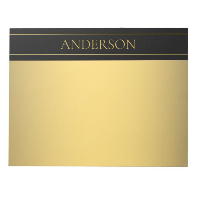 Classy Customisable Gold Text & Lines Notepad (Front)
