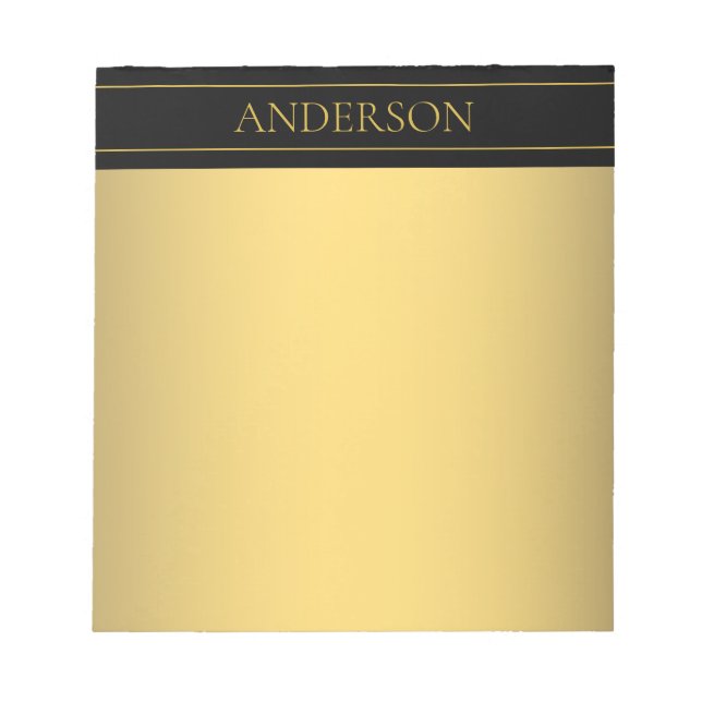 Classy Customisable Gold Text & Lines Notepad (Front)