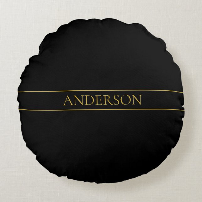 Classy Customisable Gold Text & Lines Round Cushion (Front)