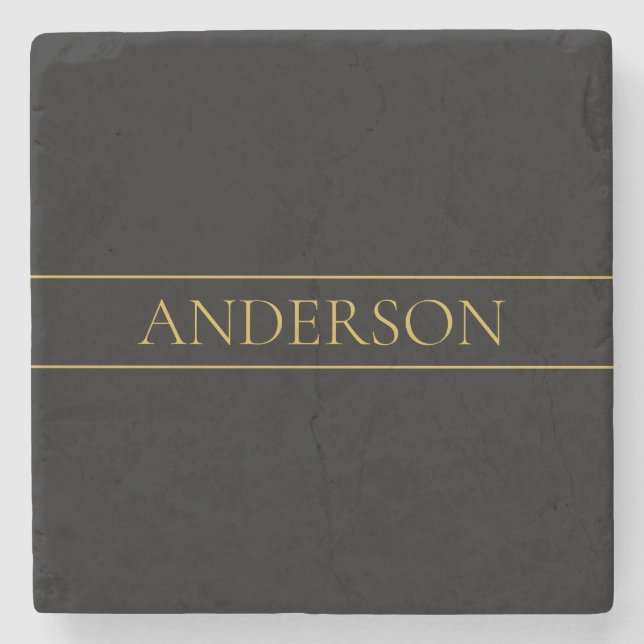 Classy Customisable Gold Text & Lines Stone Coaster (Front)