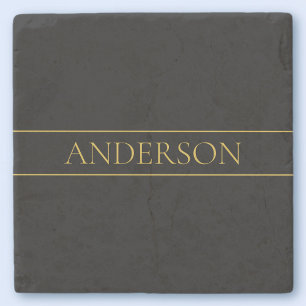 Classy Customisable Gold Text & Lines Stone Coaster