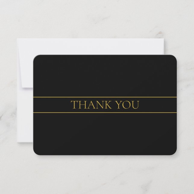 Classy Customisable Gold Text & Lines Thank You Card (Front)
