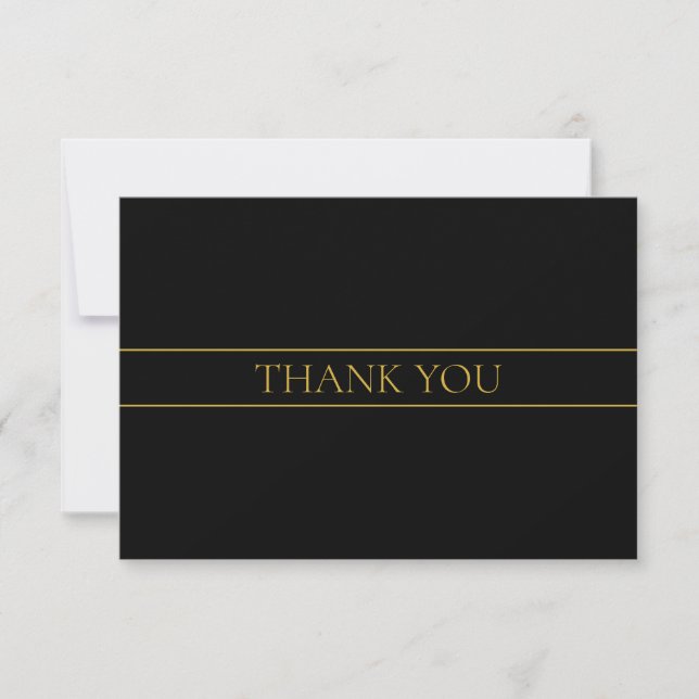 Classy Customisable Gold Text & Lines Thank You Card (Front)