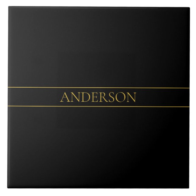 Classy Customisable Gold Text & Lines Tile (Front)