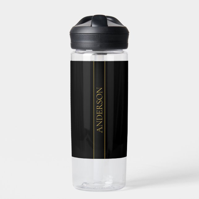 Classy Customisable Gold Text & Lines Water Bottle (Front)