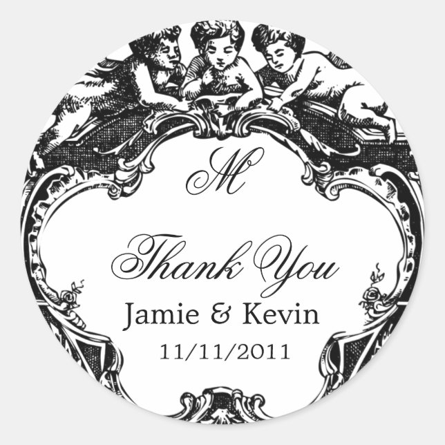 Classy Customisable Monogrammed Cherub Sticker (Front)